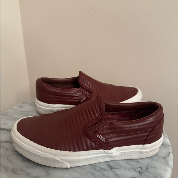 Vans Classic Slip On Moto Leather Burgundy Shoes Women’s Size 7 Skate - Picture 4 of 9